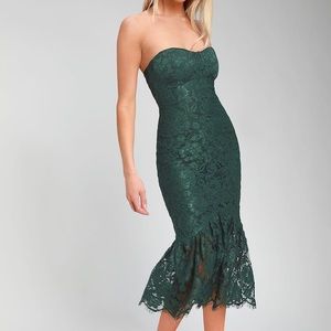 Lulus Divine Nights Forest Green Lace Strapless Midi Dress